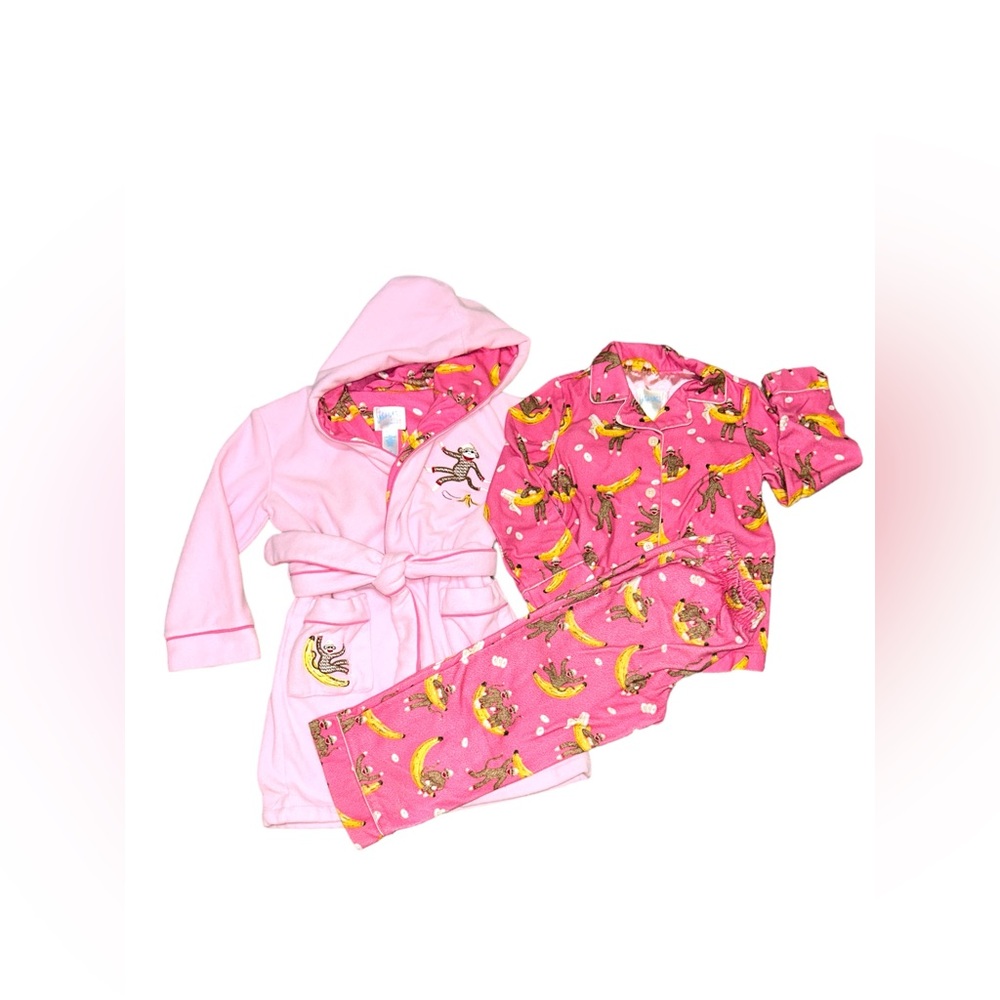 3 pc Nick & Nora kids pj robe set monkey banana 4T